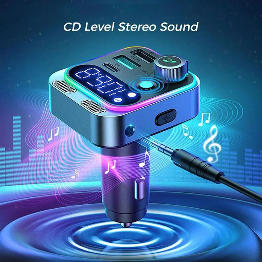 2024 Bluetooth 5,3 FM Sender für Auto stärker Dual Mics Deep Bass Sound 48W PD & QC 3,0 Auto ladegerät Bluetooth Adapter