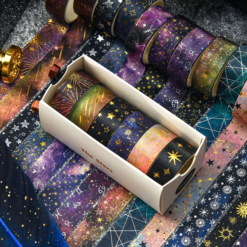 6 個または 12 個星空和紙テープスクラップブッキング用品箔装飾粘着テープわしたテープ日記装飾和紙テープ