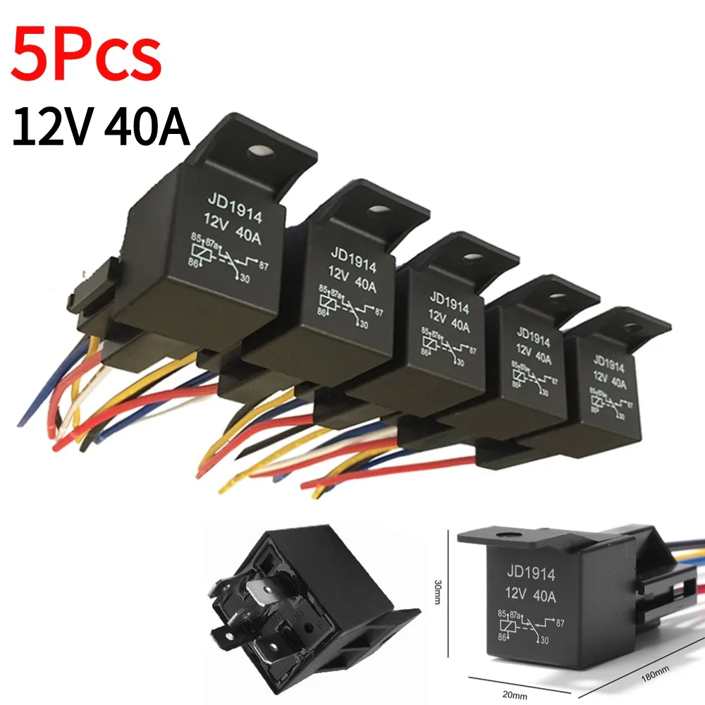 Impermeável Relé Automotivo, Relé de carro com Terminal de cobre preto vermelho Auto soquete de relé Cabo de arnês SPDT, 5Pin, 12V, 24V, 40A