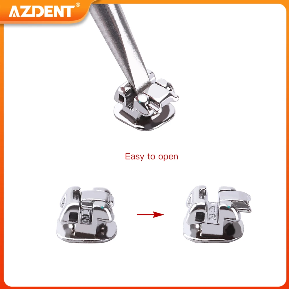 AZDENT Dental Orthodontic Brackets Self-Ligating Braces Inserted Crimpable Movable Hooks Auxiliary Hole Buccal Tube 28pcs/Box