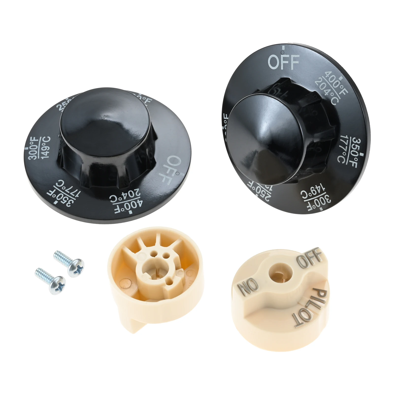 4 ชิ้น/เซ็ตควบคุมวาล์ว Beige Pilot Dial Knob 200-400 ° F ชุดลูกบิดเทอร์โมสตัทสําหรับหม้อทอด, Range, Braising