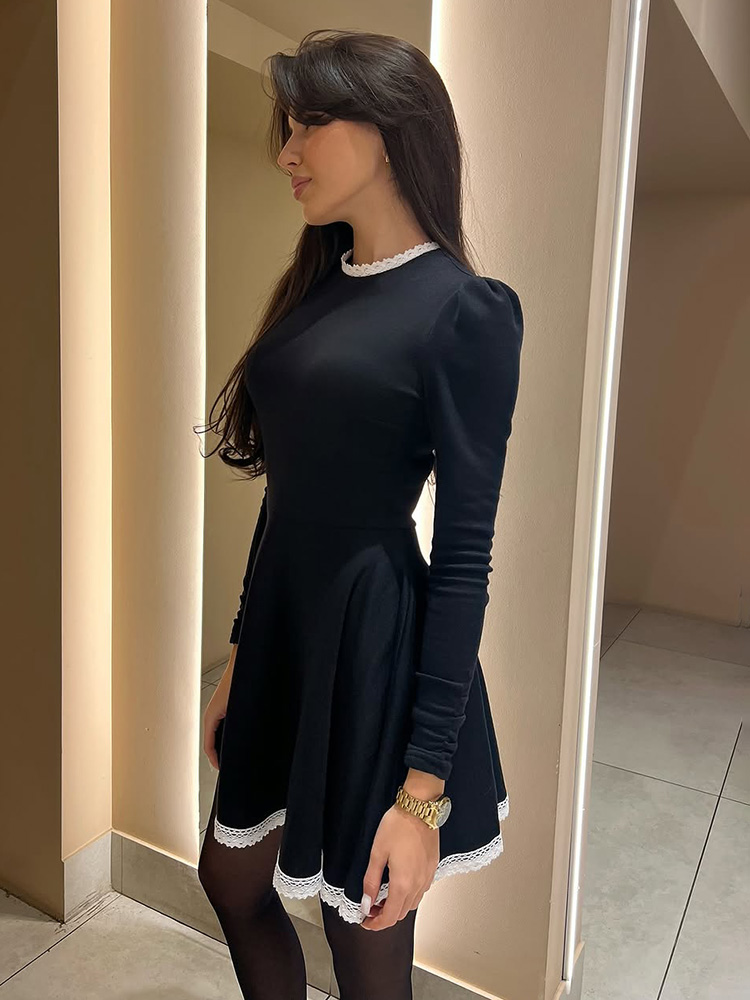 TARUXY Splice Spitze Mini Kleid Für Frauen Hohe Taille Schlank Elegante Kleider Femme Hochzeit Retro Temperament Kleid Frauen Kleidung Neue