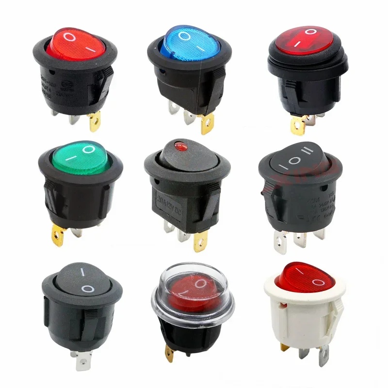 1 Uds interruptor basculante redondo de encendido/apagado 6A/250VAC 10A 125VAC tapa de interruptor de alimentación con interruptor de botón de plástico 2 pines 3 pines luz LED