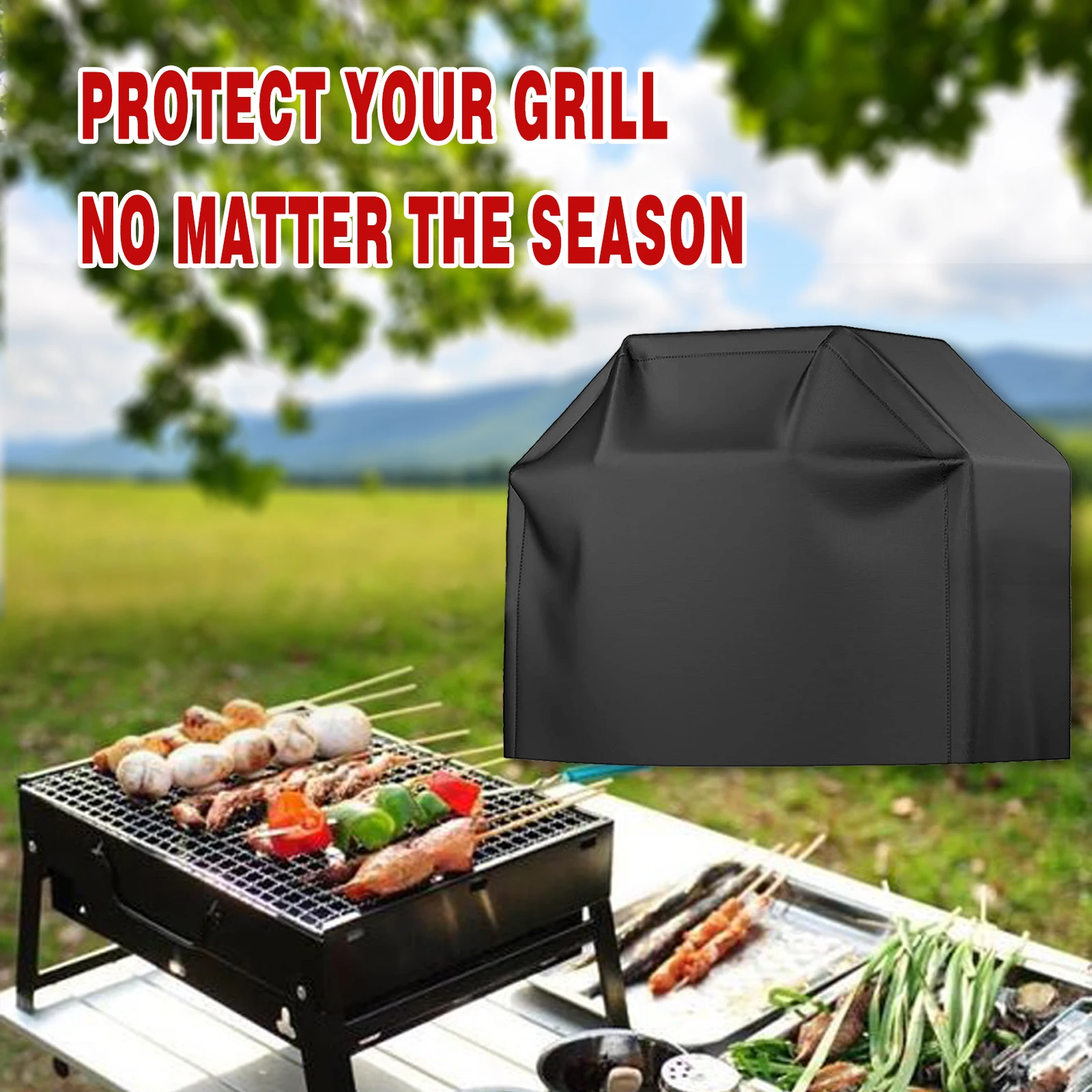 Cubierta para parrilla de varios tamaños, cubierta para parrilla de gas para barbacoa resistente al agua, negra, resistente al calor, resistente a las manchas, resistente al agua
