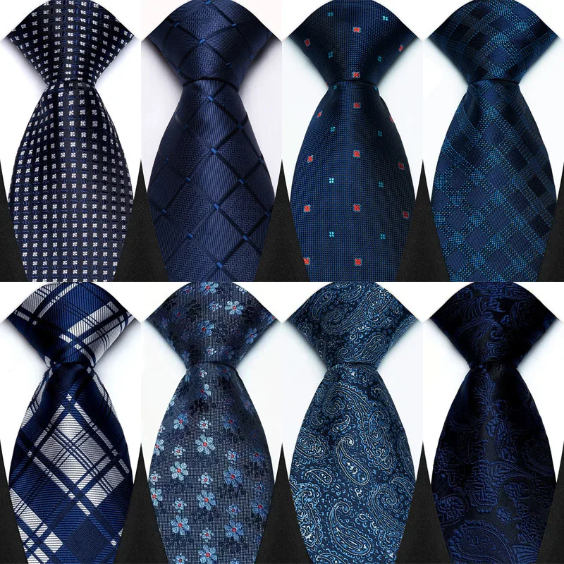 Luxury Men's Necktie 8cm Navy Blue Color Tie Jacquard Neck Ties for Man Business Wedding Party Gift