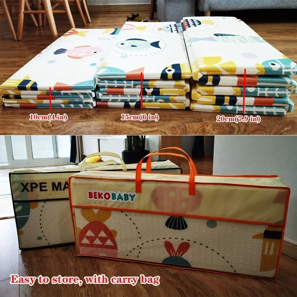 Estera de juego para bebé XPE de 200x180CM, estera para gatear, tapete grande plegable impermeable con bolsa de transporte, alfombrillas para suelo infantil