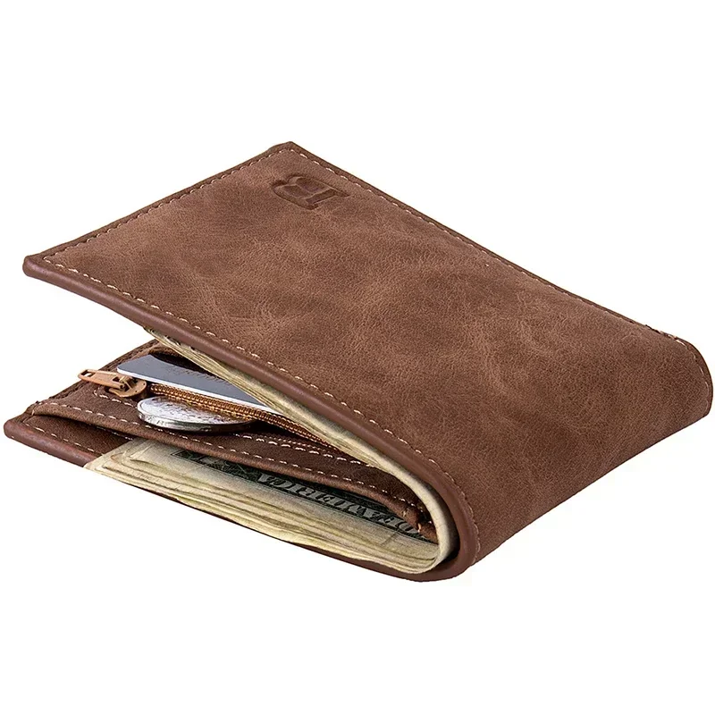 Cartera De cuero para Hombre, billeteras con tarjetero con cremallera, monedero, monedero clásico, Monederos De Hombre