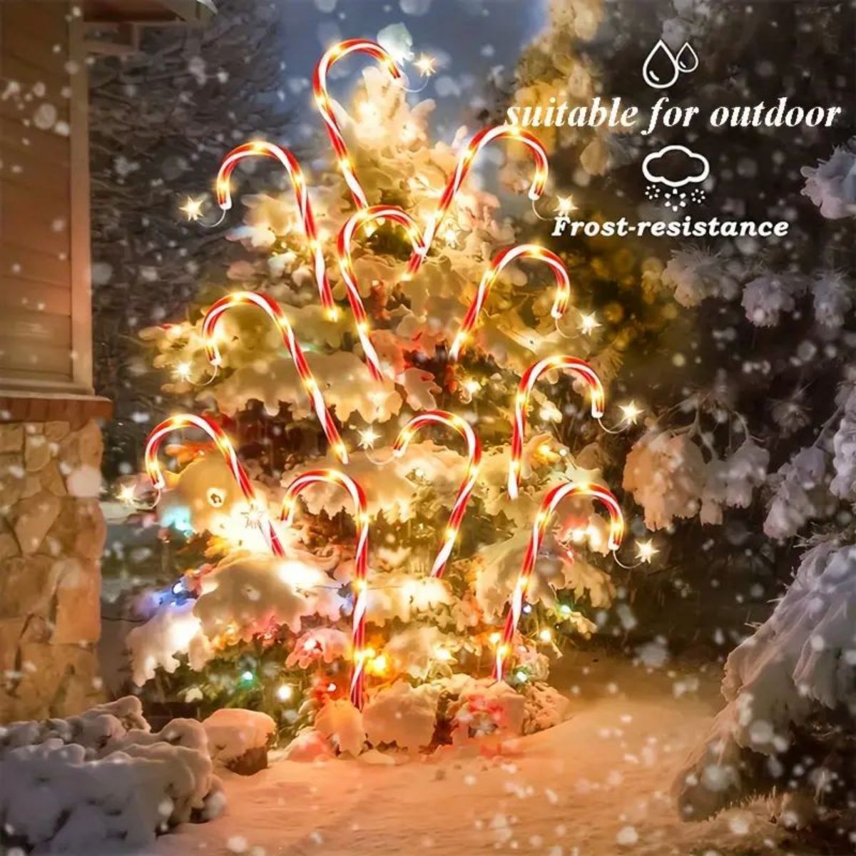 8 unids/set de luces de bastón de jardín con energía solar, luces decorativas impermeables de 8 funciones, luces de jardín de dulces de Navidad