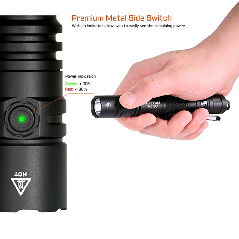 ACEBEAM TAC 2AA LED flashlight 1600 lumen 181 meters portable EDC flashlight USB-C rechargeable battery double buttons torch
