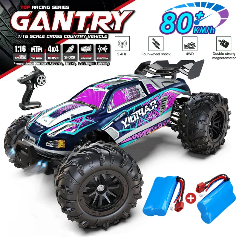 1:16 80 km/h bürstenloser RC-Driftauto mit LED-Leuchten, elektrischer Hochgeschwindigkeits-Racing-Monstertruck mit Fernbedienung für Kinder und Erwachsene