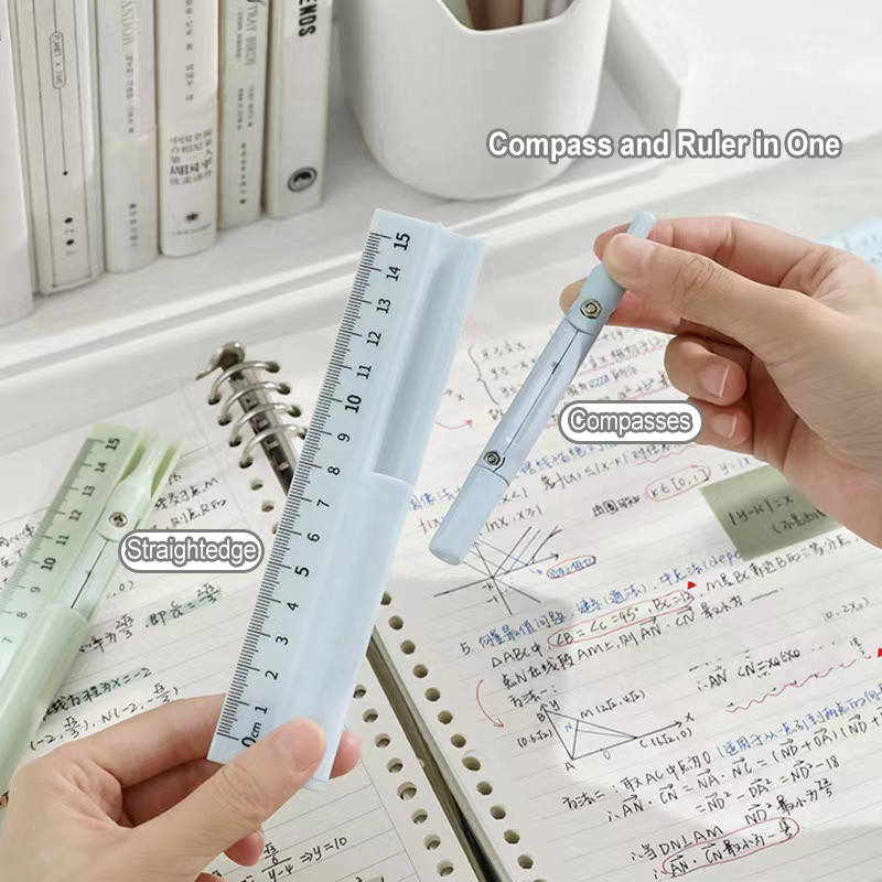 Bolígrafo con brújula multifuncional, lápiz 3 en 1, diseño de dibujo de doble uso, papelería para estudiantes, herramienta de dibujo para exámenes