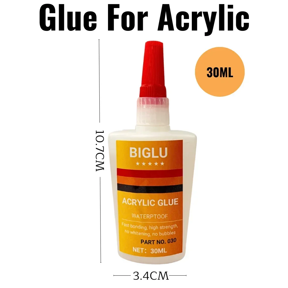 Pegamento acrílico adhesivo BIGLU de 30ML para placa de tubo acrílico PMMA PC, súper pegamento instantáneo, pegamento de plexiglás resistente al agua