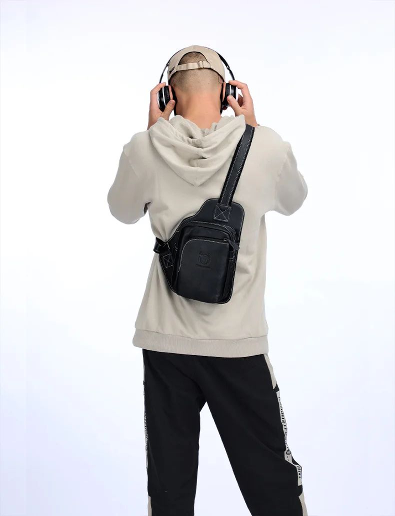 Nam Ngực Túi Da Ngẫu Da Bò Chính Hãng Thể Thao Đeo Chéo Túi