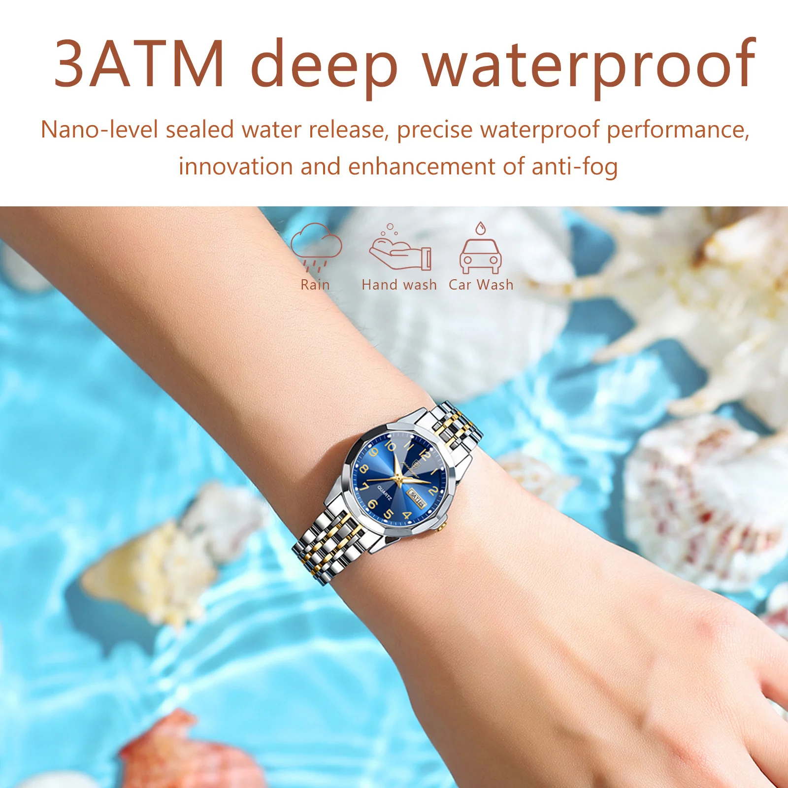 Reloj de pulsera POEDAGAR de lujo para mujer, Reloj de cuarzo resistente al agua con fecha luminosa y semana, relojes de acero inoxidable para mujer, Reloj femenino