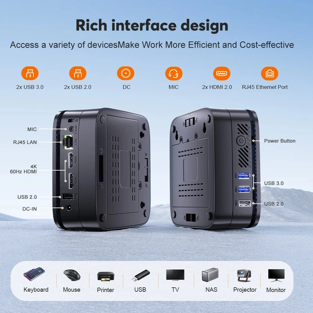 ACEMAGIC AK1 Plus Mini PC Intel N95 8/16 GB DDR4 RAM/512 GB/1 TB SSD WiFi5/6 BT4.2/5.2 Supporto computer desktop 4K UHD