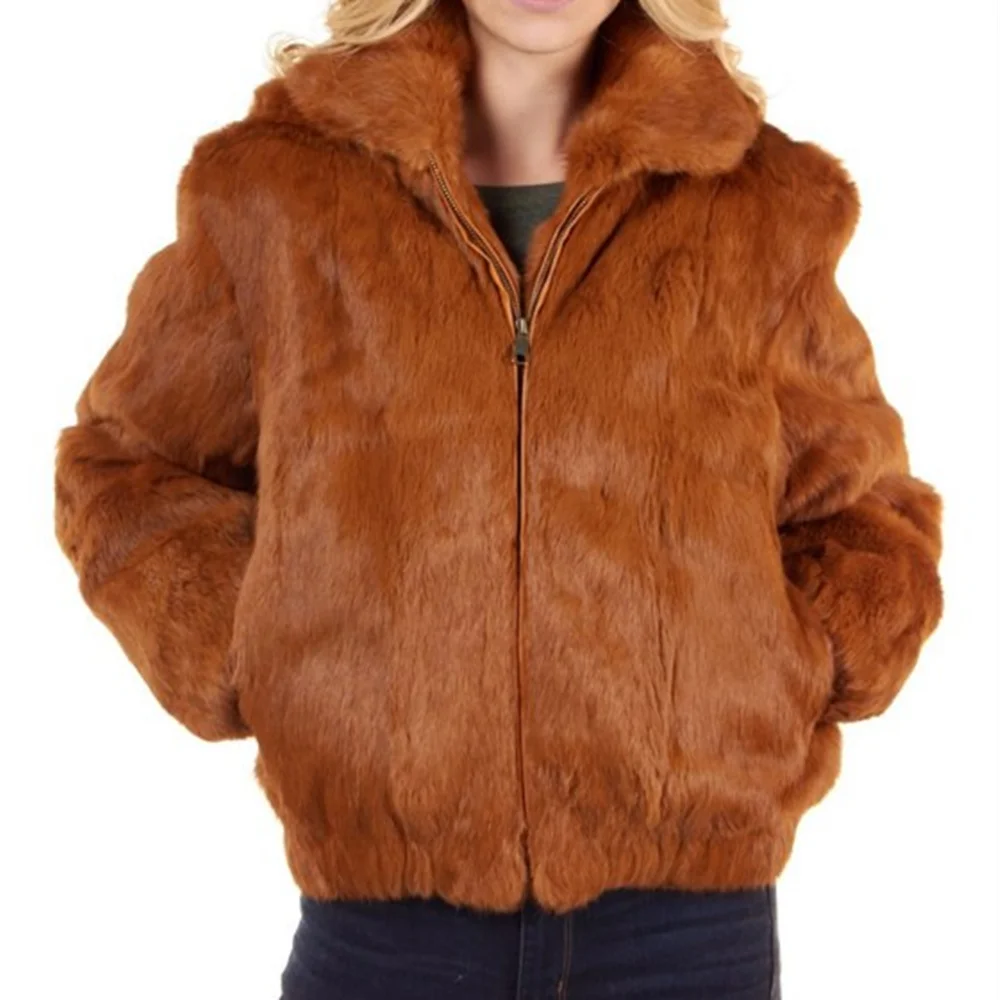 Fancy Rani Natürlicher Kaninchenfellmantel Winter Damen Kalte Jacke Besonders Sonderaktion 2023 Weiblicher Luxusmantel für Damen