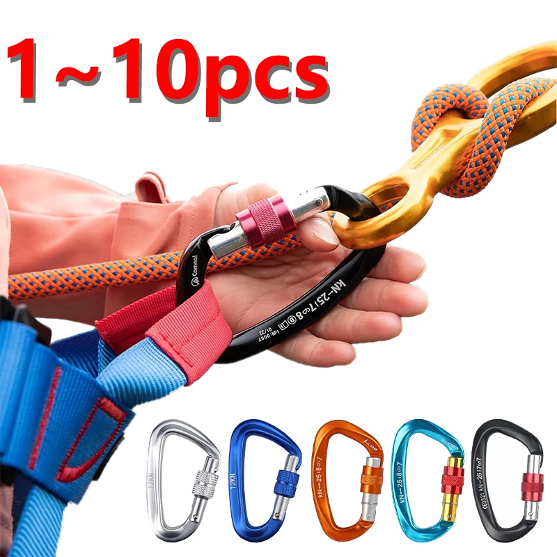 1 ~ 10pcs 25KN กลางแจ้งปีนเขาหัวเข็มขัด,ปีนเขาล็อคหัวเข็มขัด,D-รูปสกรูล็อคประตูสําหรับความสูงทํางานอุปกรณ์