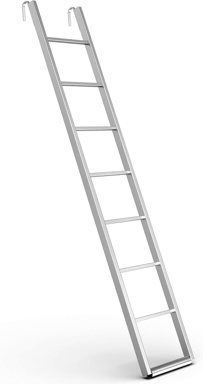 Een Stalen Ladder Van 2.16 Meter Voor Één Steigerniveau, Met Een Afgeronde Onderste Sport.
