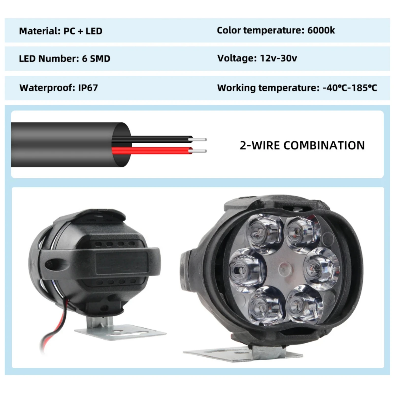 KEVANLY 2 個ワークライト 6 LED オートバイヘッドライトスポットライト防水超高輝度補助スクーターユニバーサル 12v Led バー