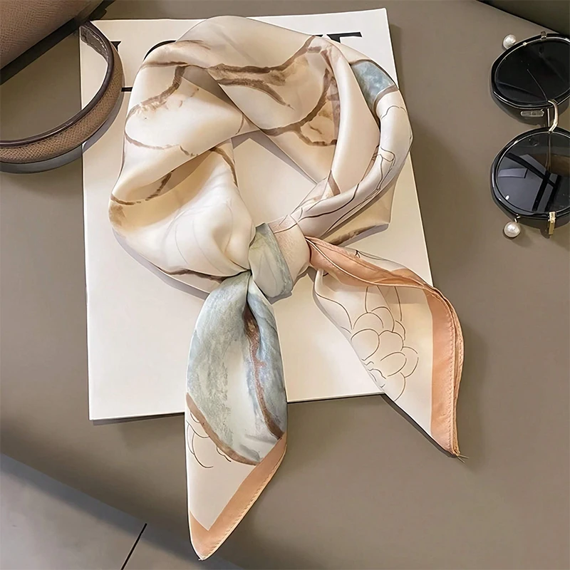 2024 Design Fashion Print Satin Square Silk Scarf for Women Hand Bag Wrist Wraps Lady Scarves Shawl Neckerchief Foulard Luxury
