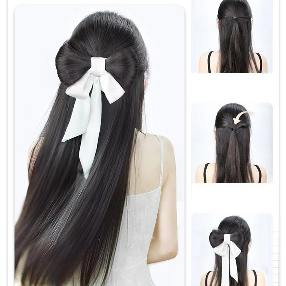 Moda sintética coreano em estilo fita arco grampo de cabelo peruca para mulheres versátil em forma de bola peruca com primavera clipe extensões de cabelo