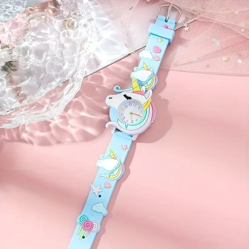【นาฬิกา+สร้อยข้อมือ】Kegllect เด็กใหม่ลายการ์ตูนยูนิคอร์นสร้อยข้อมือลูกปัดซิลิโคนชุดนักเรียน