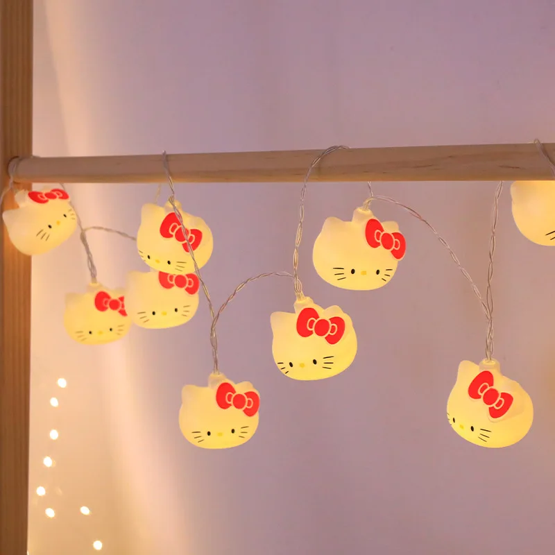 Hello Kitty ไฟ LED String ห้องนอน Ambient Lighting Kawaii Sanrio Mini Night โคมไฟตกแต่งบ้านคริสต์มาสไฟตกแต่ง