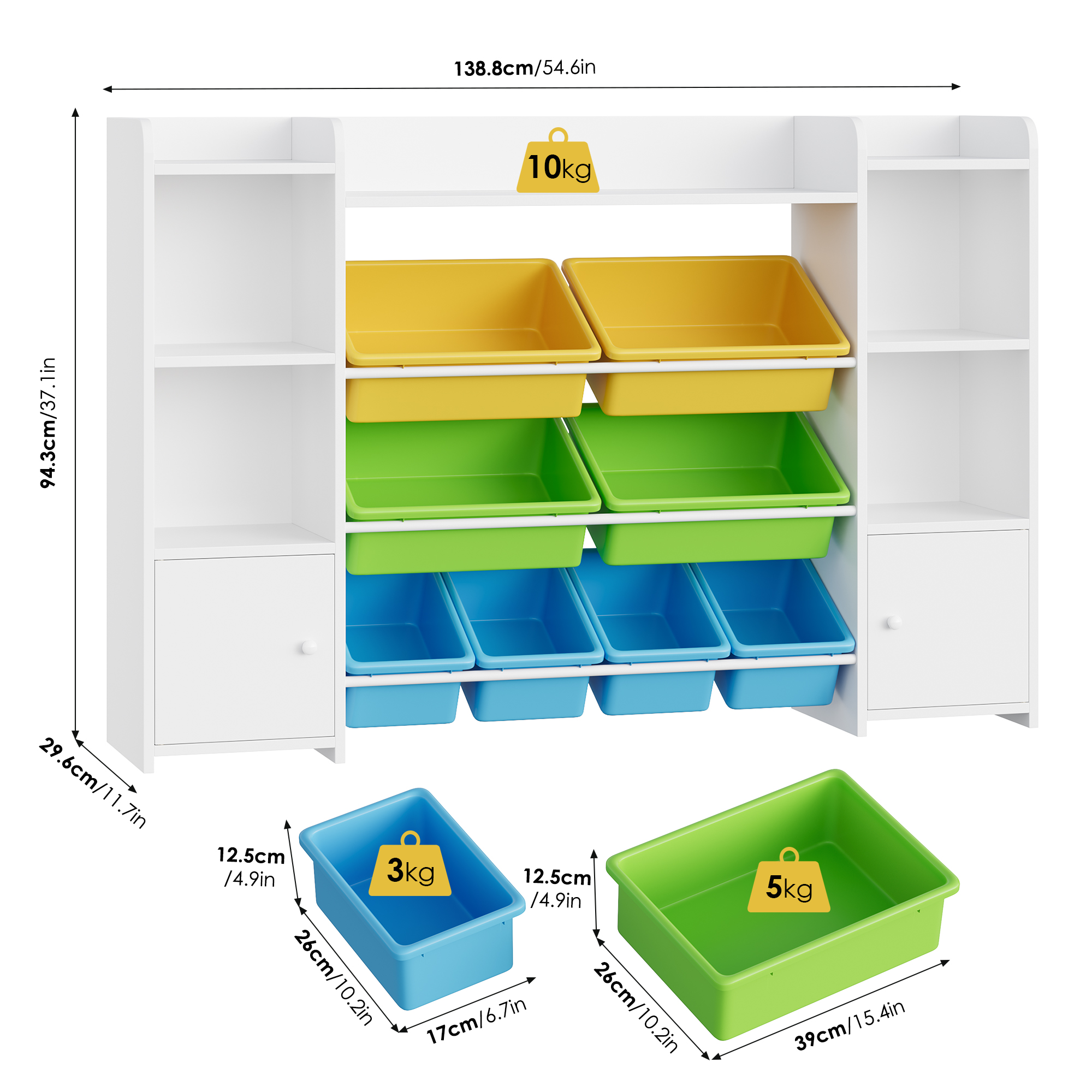 Getone kinderregal kinderzimmer möbel Spielzeugtruhe Bücherregal kinderschrank mit 8 Boxen 9 Regalen 138x29x94 cm weiß/Rosa