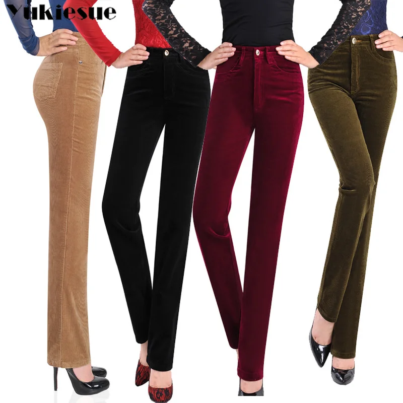 Pantalones de pana de otoño para Mujer, pantalones rectos de cintura alta, ropa 3XL, pantalones de chándal informales, pantalones sueltos para Mujer