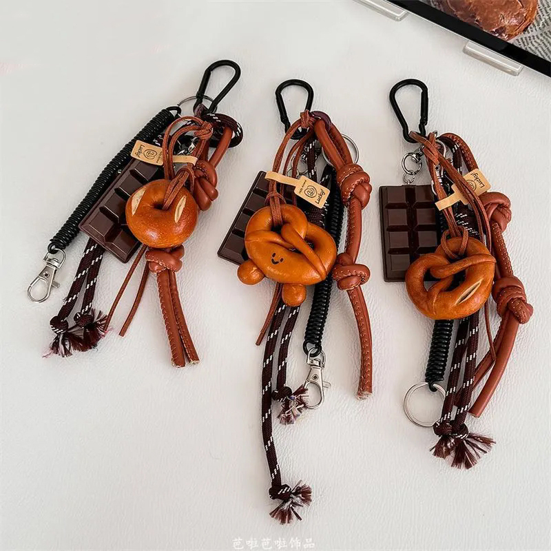 Autumn/Winter Brown Cute Alkaline Bread Korean Style INS Bag Pendant Chocolate Mountain Climbing Rope Keychain Decorative Hangin