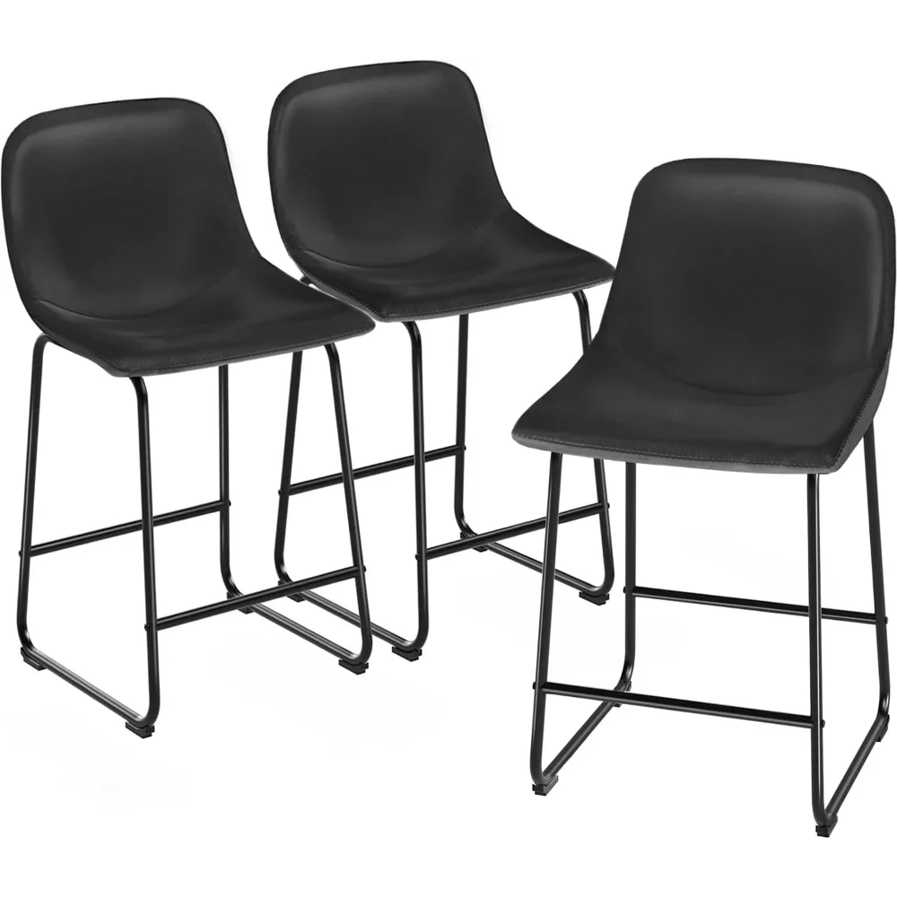 Counter Height Bar Chairs Set of 3, Black Modern Counter Stools with Back & Metal Legs, Armless Dining Chairs for Kitchen Island