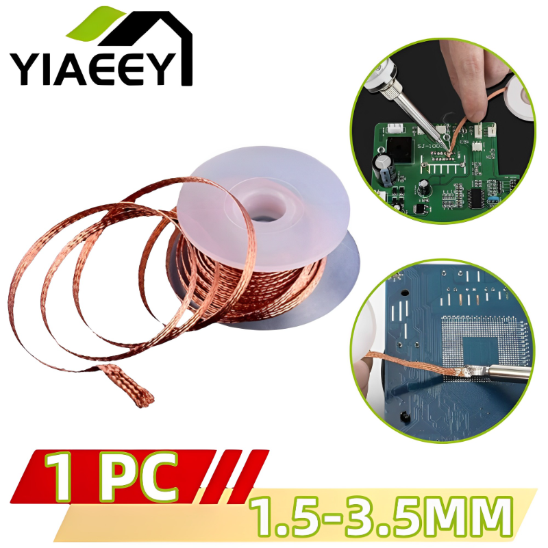 Cinta trenzada de malla desoldadora, punto de soldadura de cobre, removedor de alambre, mecha de soldadura, cable de plomo de estaño, fundente para soldar, 1,5-3,5mm