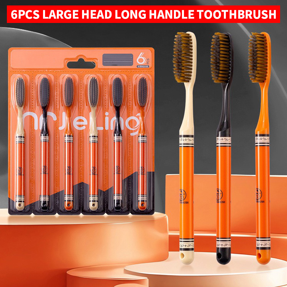 6PCS High end Big Head Long Handle Toothbrush, Efficient Cleaning, Family Set