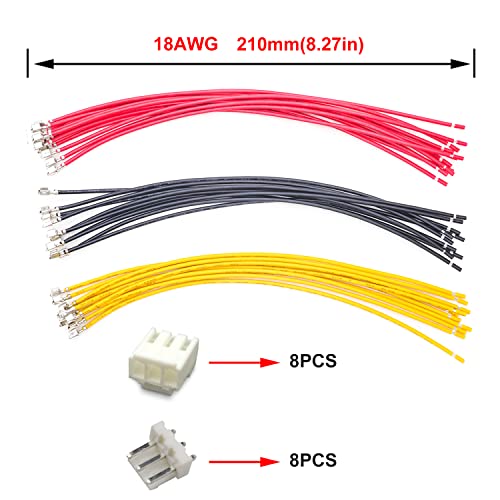 Jst VH 3.96MM 3 Pin Connector Socket Kit Total 8 Sets with 24Pcs 210MM 18AWG Cables Wire Jst-VH 3 Pin Connector