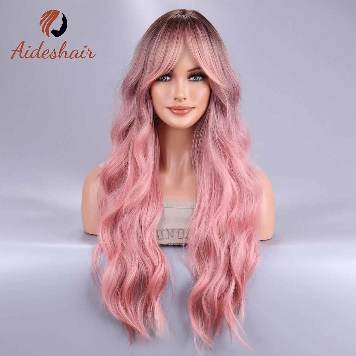Parrucche cosplay lunghe Ombre nere rosa dell'onda del corpo Parrucche sintetiche resistenti al calore Parte centrale Parrucche Lolita naturali per le donne