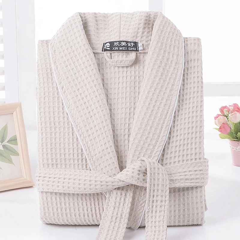 Albornoz de gofres de algodón 100% para hombre y mujer, ropa de dormir para pareja, albornoz largo de novia para primavera y verano, bata para dormir, Kimono, ropa de dormir