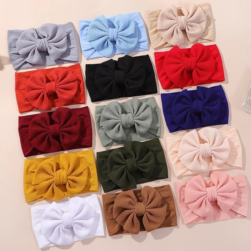 1 Uds. Diadema elástica para bebé, lazos grandes y encantadores, banda ancha para la cabeza, pañuelo suave para recién nacidos, diadema de Color sólido, accesorios para el cabello para bebé