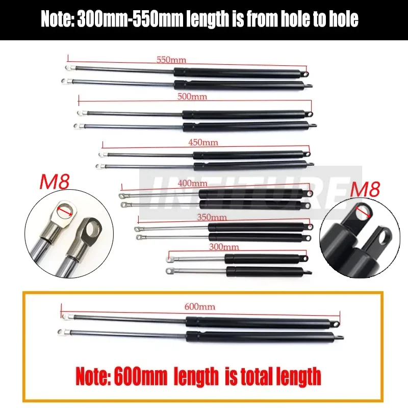 1100N 2 個 300-600 ミリメートル車のガスストラットボンネットフードトランクテールゲートショックリフトストラットサポートバーガススプリングバスベッドトラックボート窓