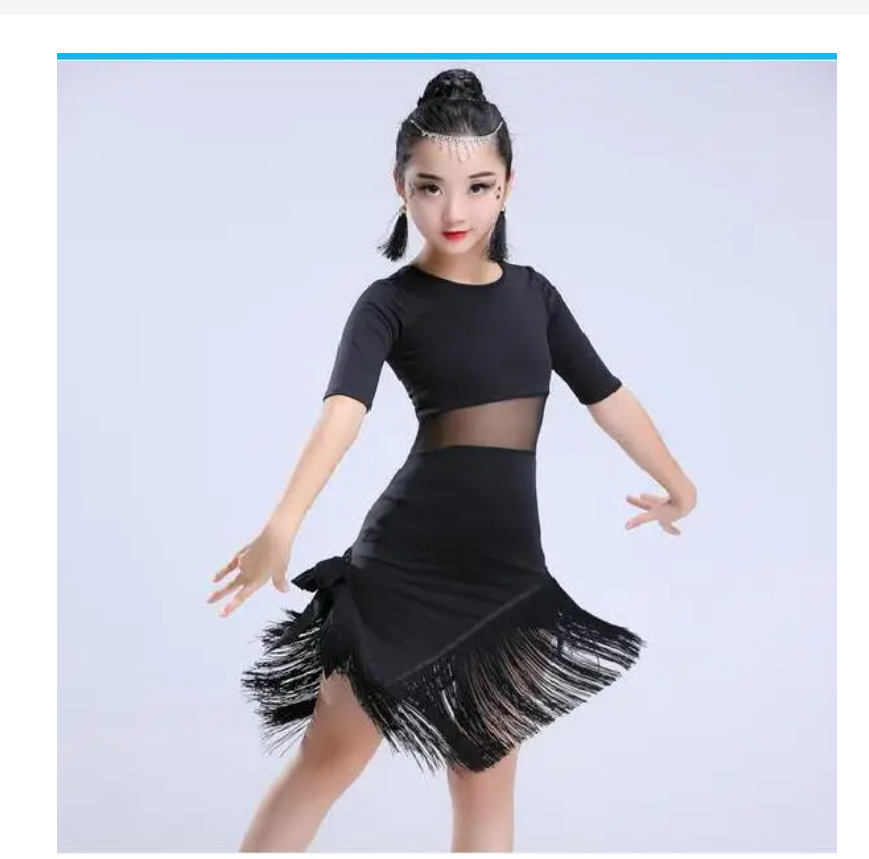 1 개/몫 어린이 소녀 라틴 댄스 드레스 프린지 라틴 댄스 옷 살사 의상 블랙 레드 볼룸 탱고 드레스