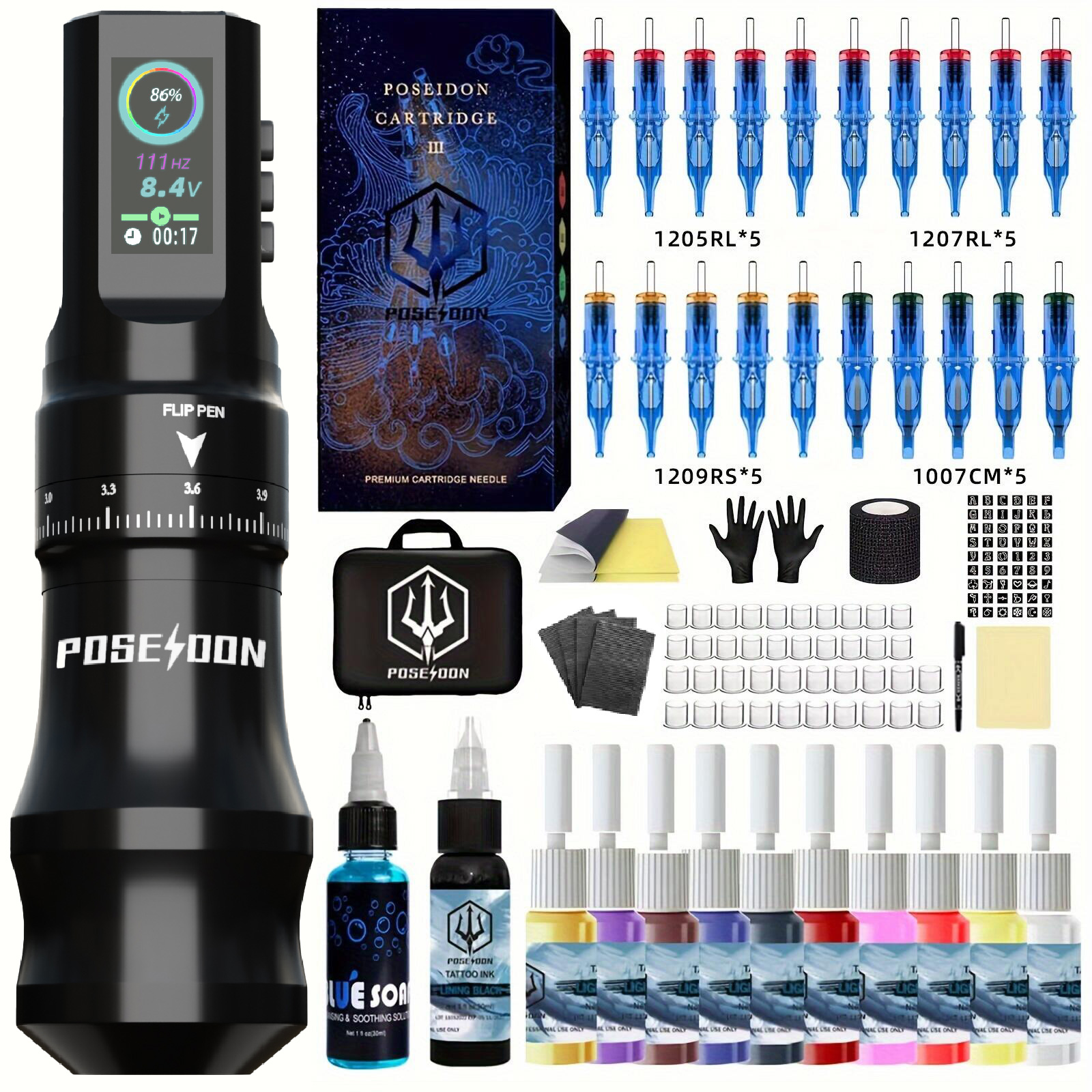 Kit de tatuagem poseidon kit de caneta de tatuagem de alta qualidade para maquiagem permanente máquina de tatuagem novo legal fonte de alimentação de tatuagem kit de arma de tatuagem