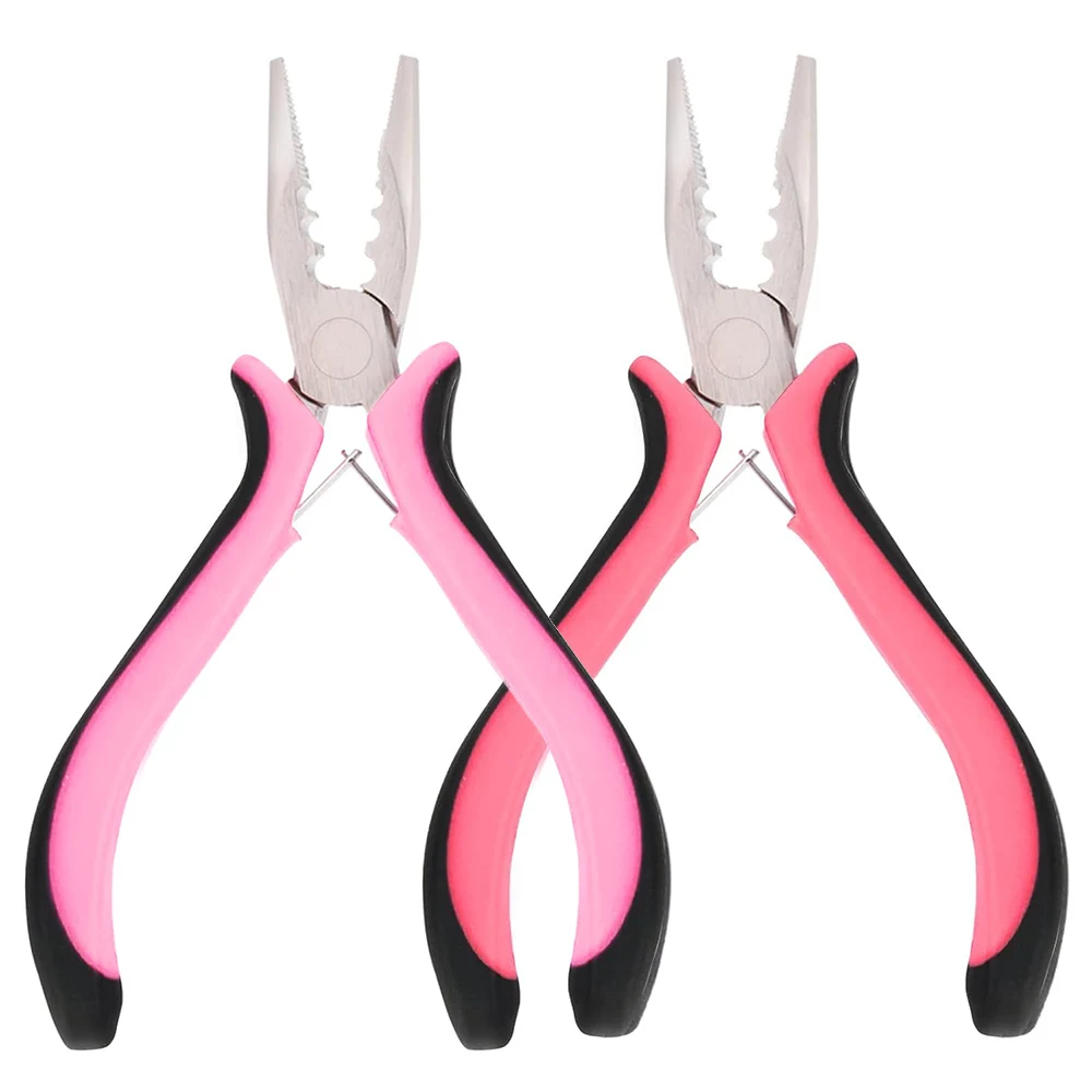Mini alicates para extensiones de cabello con 3 agujeros, abridor y herramienta de extracción de extensiones de cabello con microanillo Nano, alicates de punta recta rosa