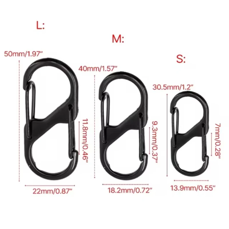 1 ~ 10PC Slock Buckles, โลหะ Double Headed พวงกุญแจ, หัวเข็มขัดแปดเหลี่ยม, คลิปฤดูใบไม้ผลิ, อุปกรณ์ตั้งแคมป์และเดินป่า