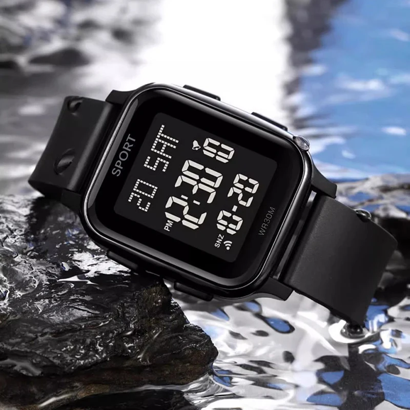 Reloj deportivo YIKAZE para hombre, reloj electrónico multifunción resistente al agua, reloj de pulsera Digital LED ultrafino para hombre y estudiante