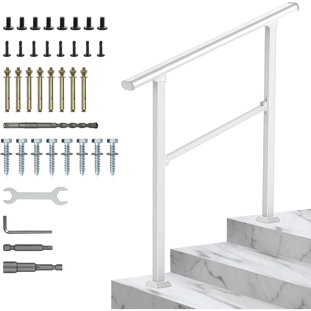 Metal Stair Railing Handrail Kit Outdoor Steps Adjustable Easy Install Durable Support Seniors 3-Step Safety Guardrail