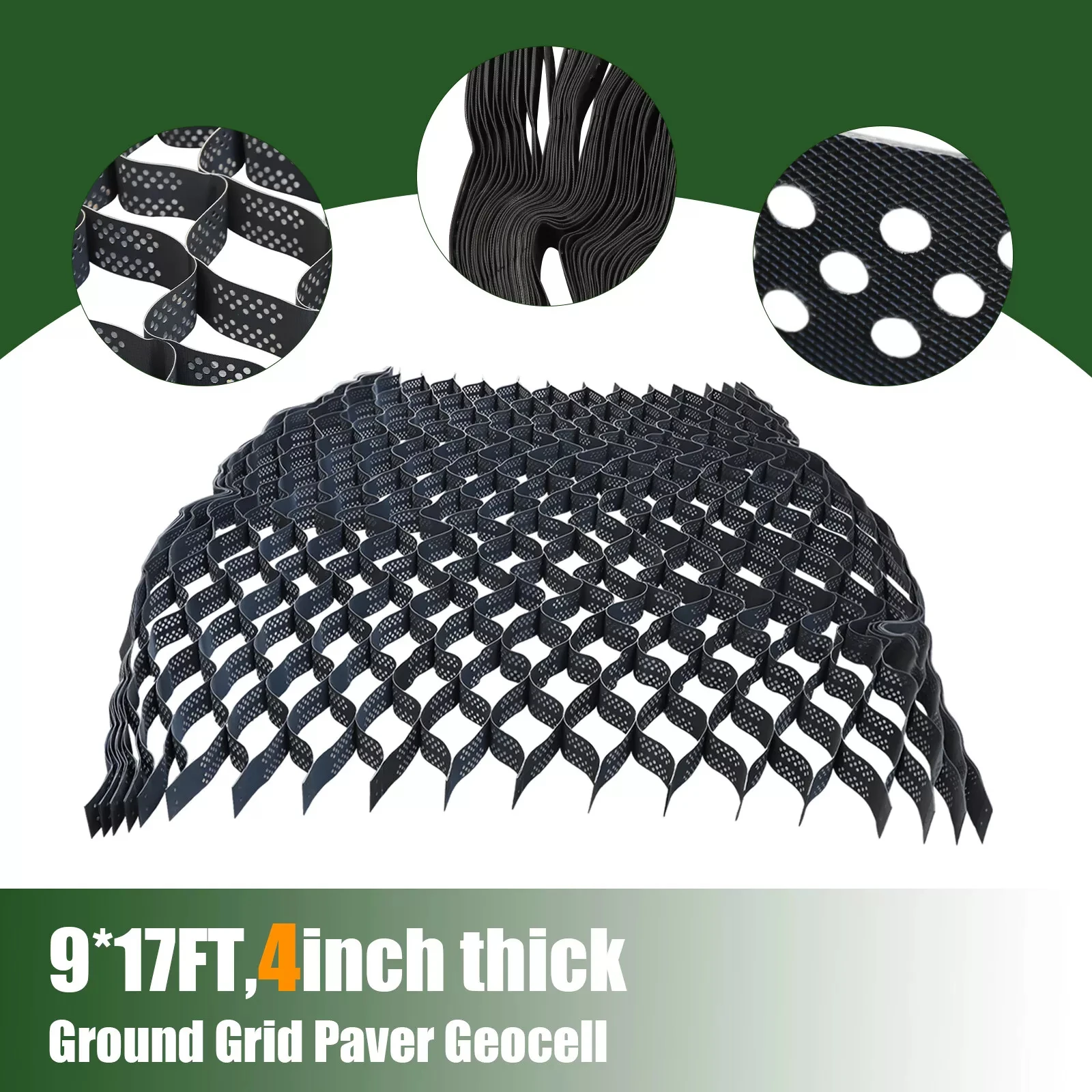 9x17ft Gravel Grid Geo Grid, Scalable Ground Grid for Driveway, Black