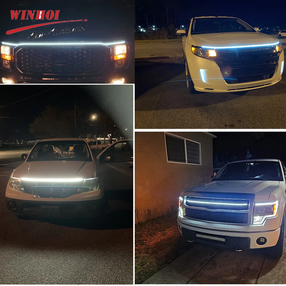 Scan Starting Led Car Hood Light Strip Decorative Lamp Flexible DRL Daytime Running Lights Auto Headlight Strips Car Assecories