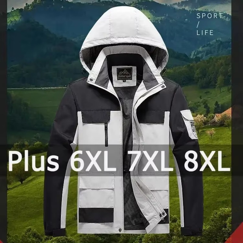 Outdoor-Jacke für Herren, winddicht, regenfest, Wandern, Camping, Angeln, Übergröße, Oberbekleidung, große Größe, Herrenbekleidung, 5XL, 6XL, 7XL, 8XL