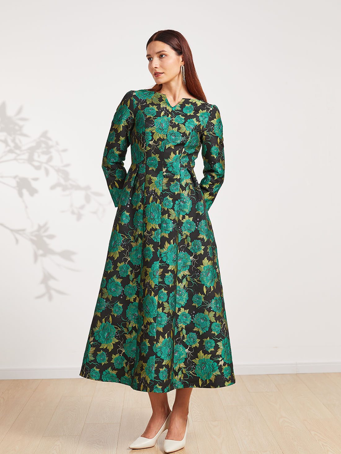 Vintage Vrouwen Feestjurk Lange Bloemen Maxi Jacquard Herfst Jurken Elegante Avond Boho Dames Kleding