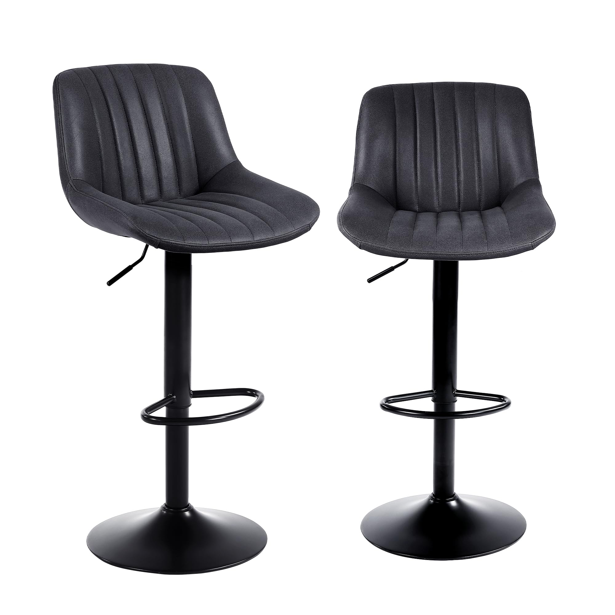 Ralex-Stuhl Barhocker 2er-Set, drehbare Barhocker in Thekenhöhe mit Rückenlehne, verstellbare Barstühle aus PU-Leder, Schwarz