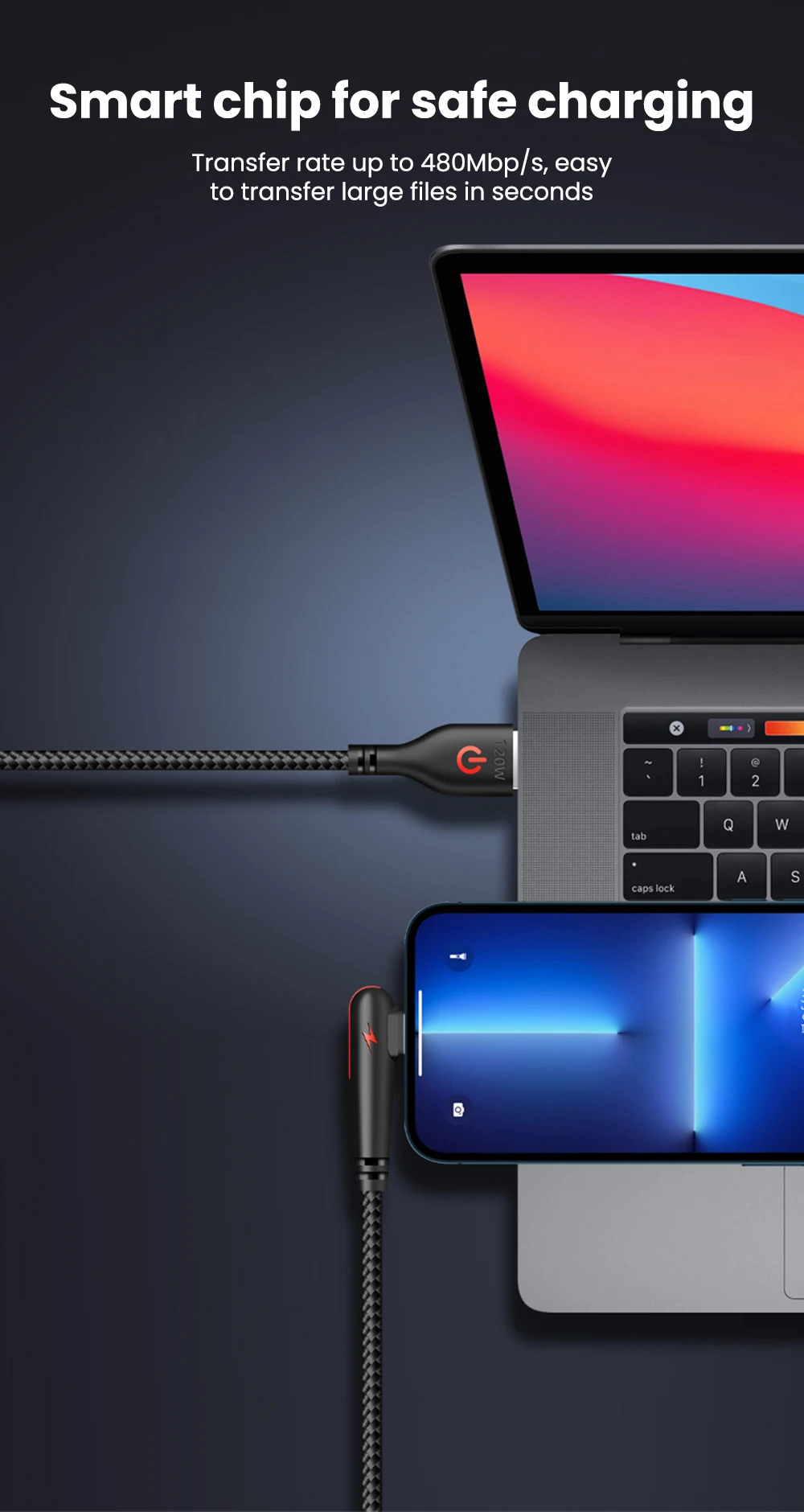 120W USB To Type-C Cable 90 Degree Elbow Mobile Phone Fast Charging For Huawei Mate 40 30 Xiaomi Samsung Phone Charging Cord